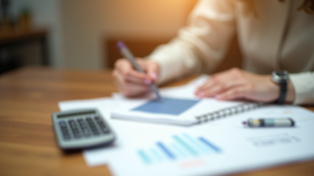 Family budget planning with calculator, notebook, and financial documents on table